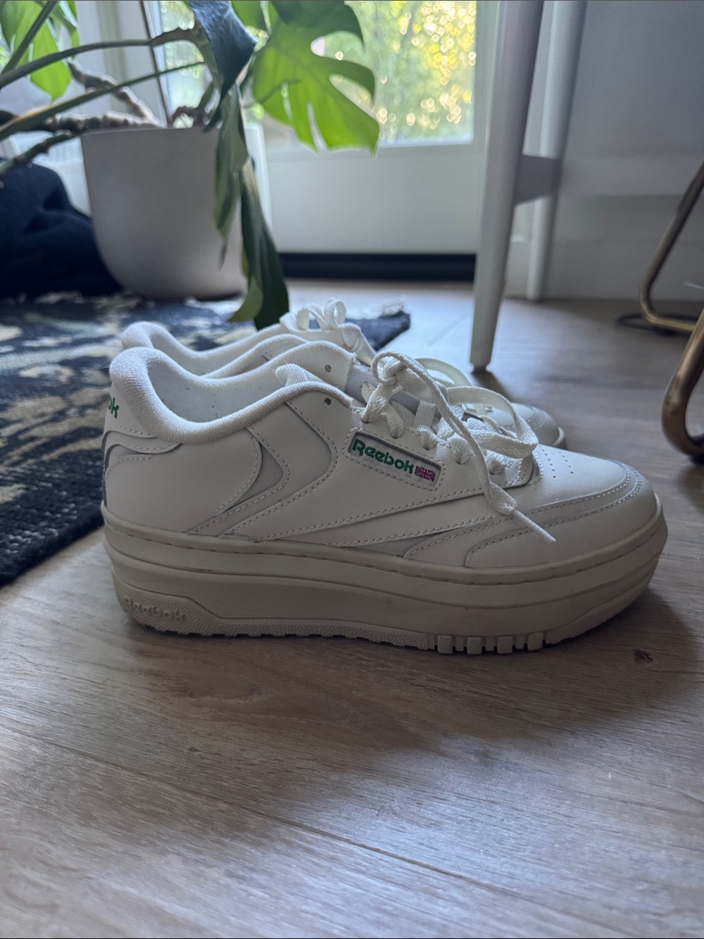 Reebok Women's White Club C Platform Sneakers with Green Logo